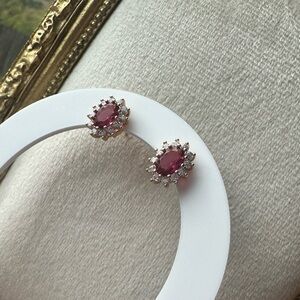 Elegant Ruby Red and white zirconia Stud Earrings